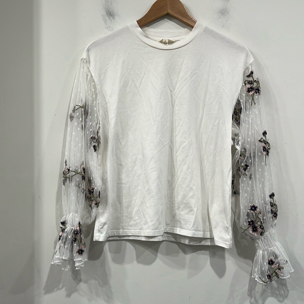 Adiva Long Sleeve Blouse Top Lace Floral Embroidery White Pink Purple Green S